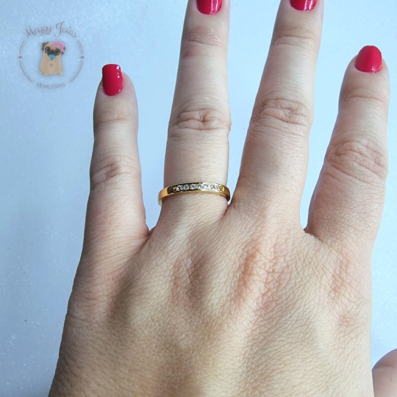 Anél folheado a ouro meia aliança zirconia