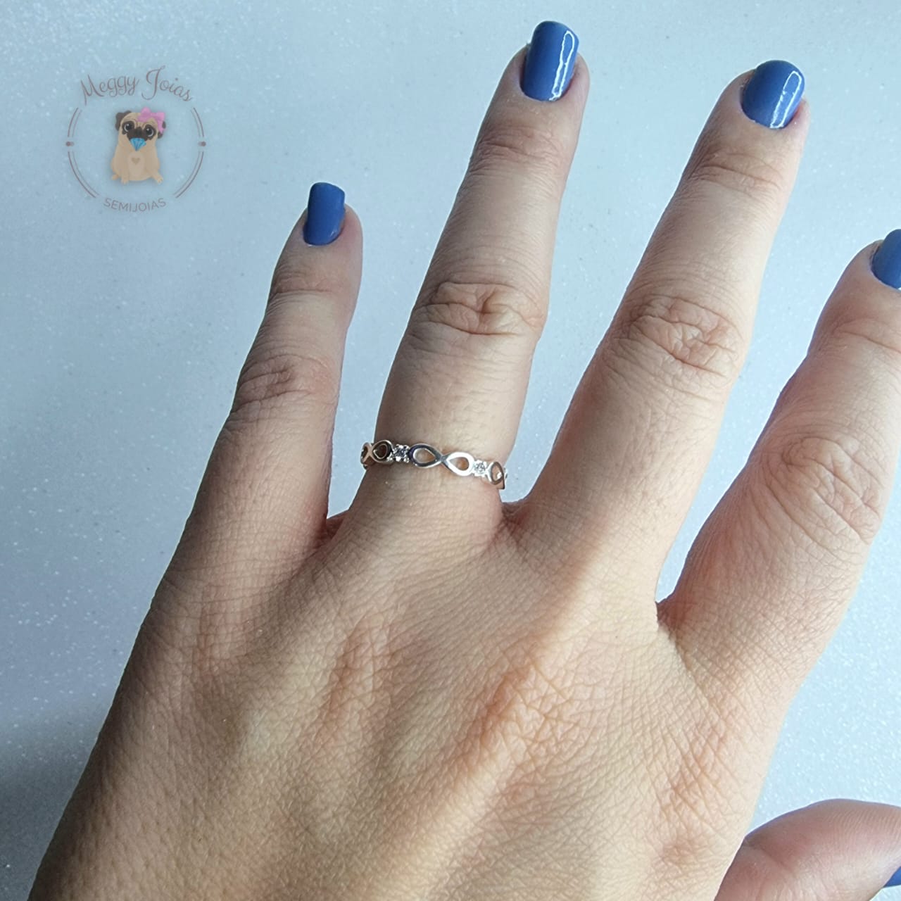 Anél prata infinito com pedrinhas