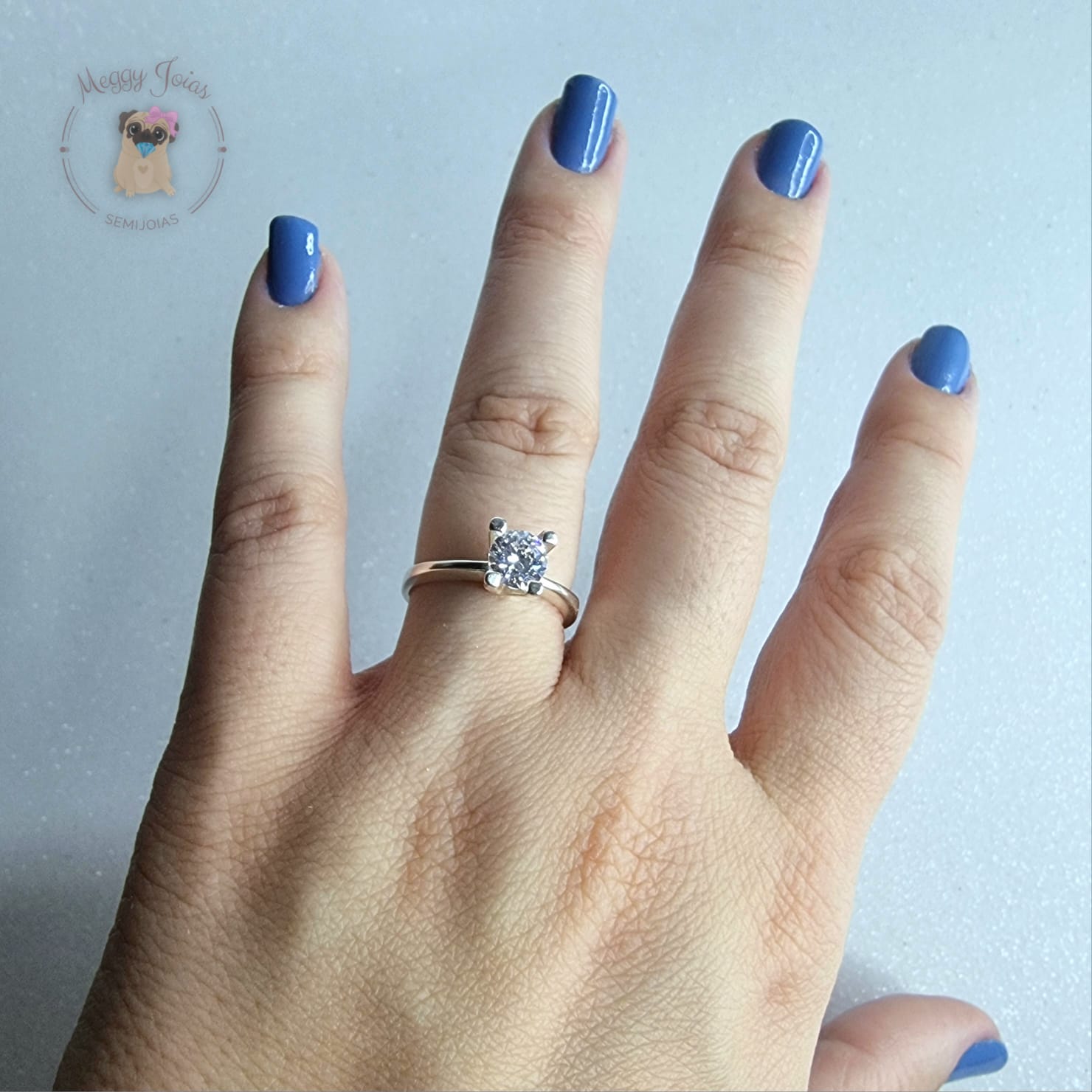 Anél prata solitário chuveiro