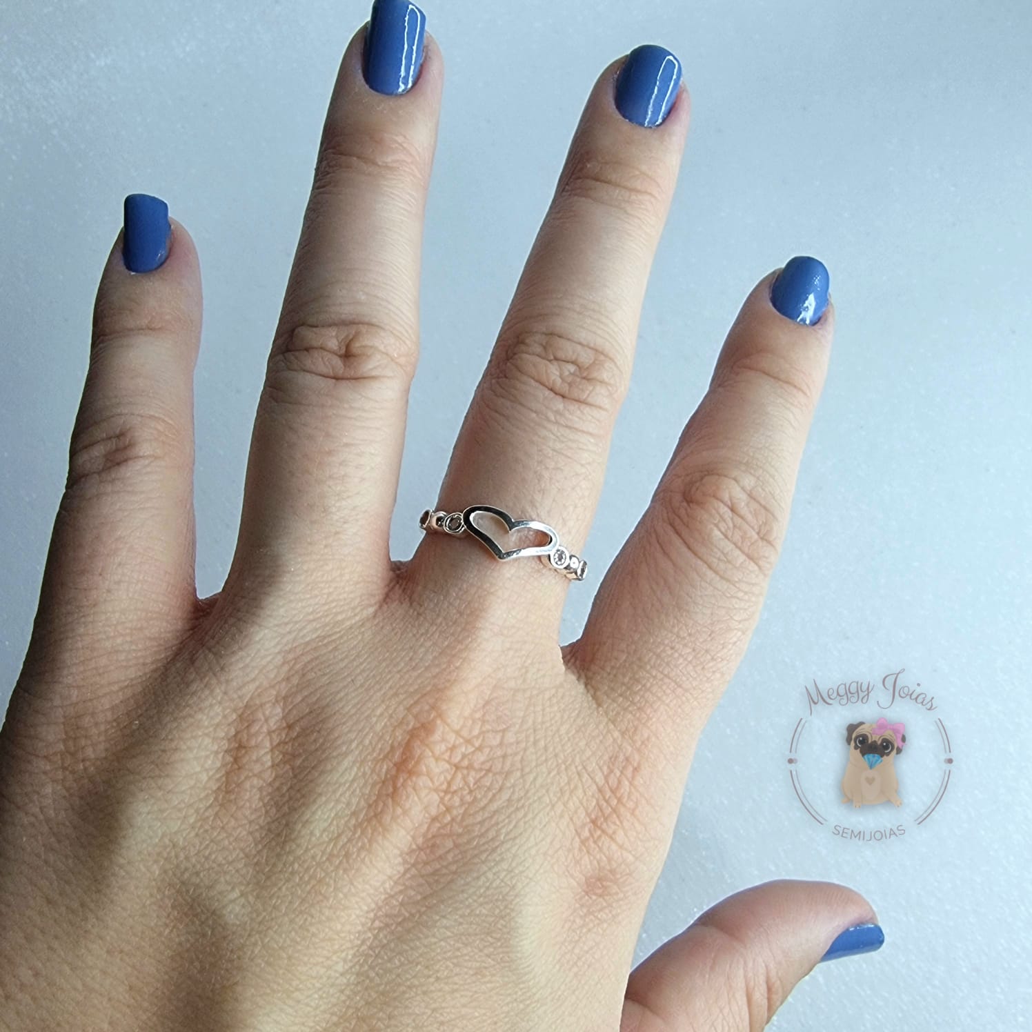 Anél prata trabalhado coração